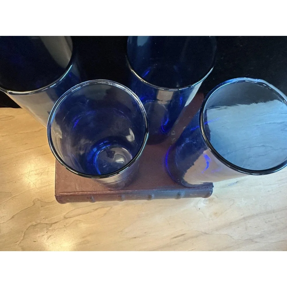 4 VTG Libbey Deep COBALT BLUE Round Bottom 5-3/4